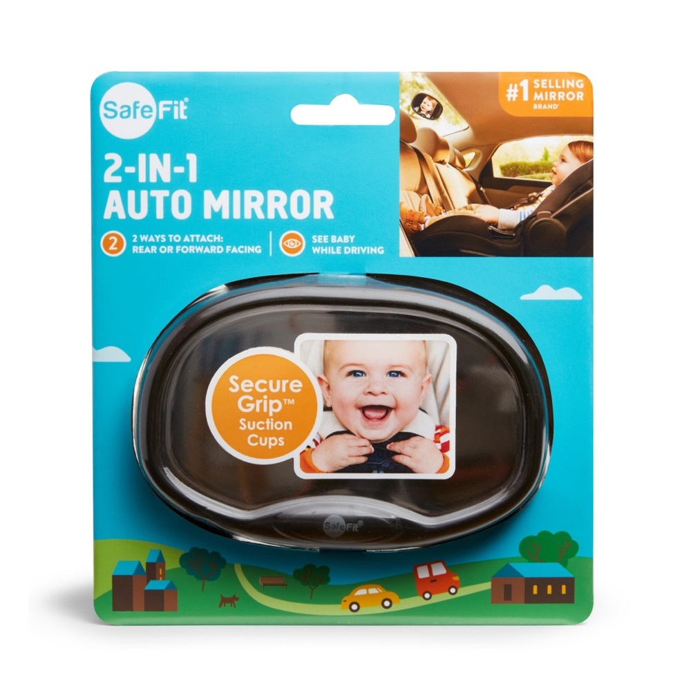 SafeFit 2-in-1 Baby Auto Mirror, Wide
Angle View, Black